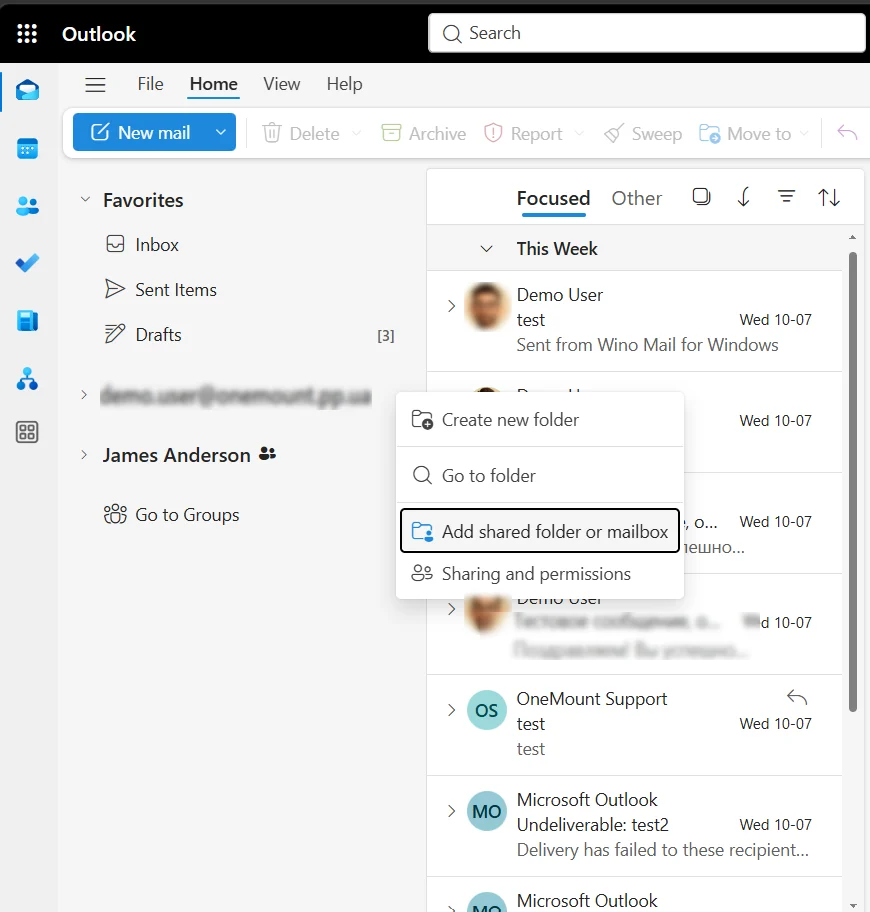 Outlook в Інтернеті: Add shared folder or mailbox